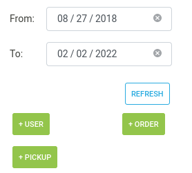 Option buttons on top or left-hand side of the screen on the order listing page