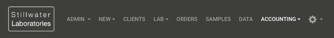 Accounting dropdown in the swlims.io navigation bar